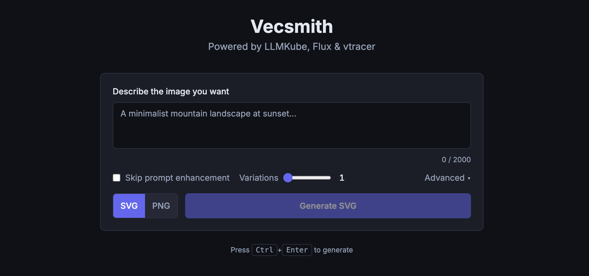 Vecsmith batch generation UI showing multiple variations